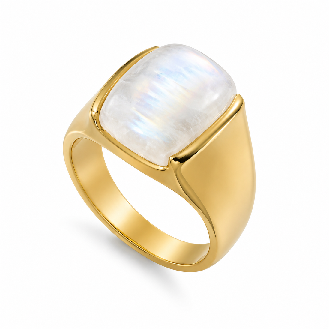 Rainbow Moonstone and Gold over Sterling Ring