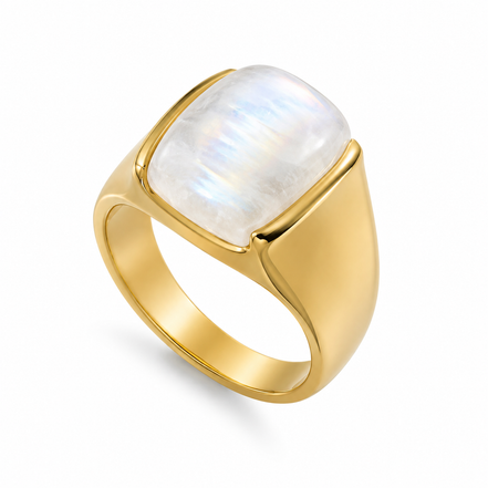 Rainbow Moonstone and Gold over Sterling Ring