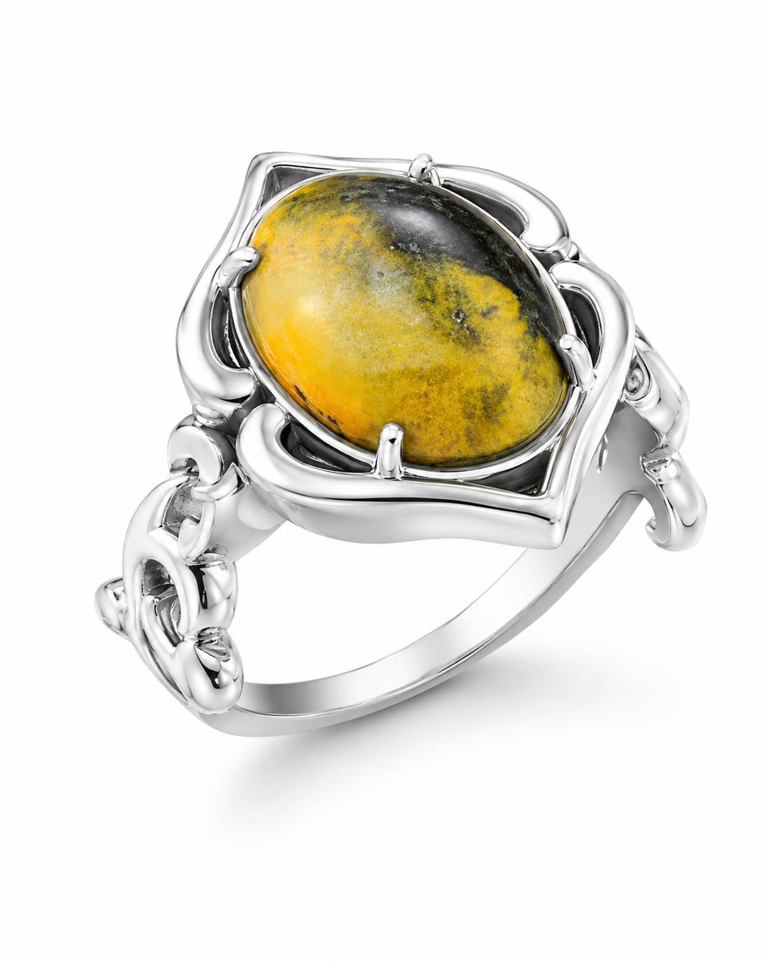 Bumblebee Jasper and Sterling Swirly Ring