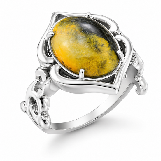 Bumblebee Jasper and Sterling Swirly Ring