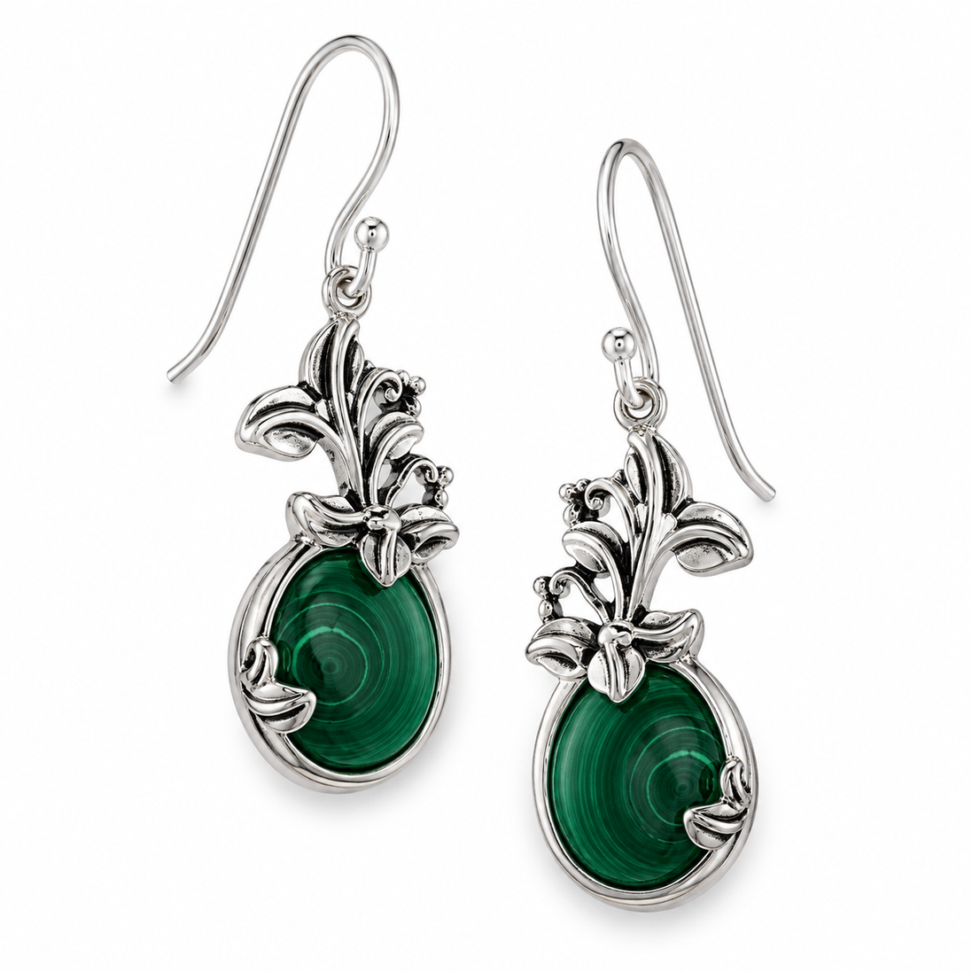 Malachite and Sterling Flowy Vine Earrings