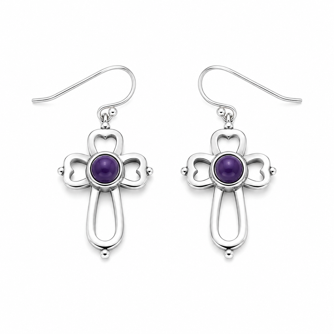 Purple Turquoise and Hammered Sterling Cross Earrings