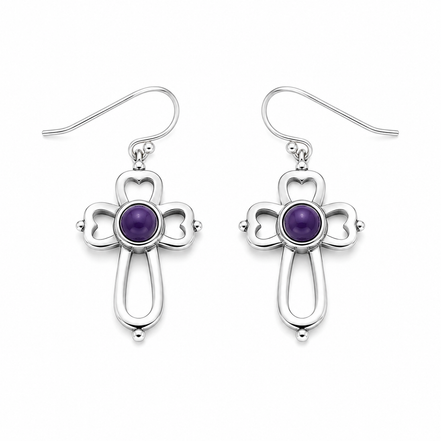 Purple Turquoise and Hammered Sterling Cross Earrings