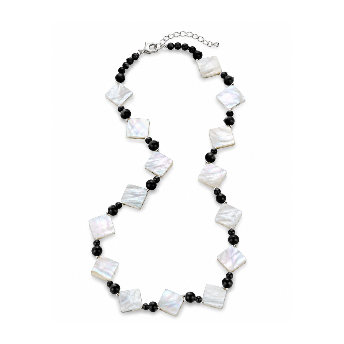 Mother of Pearl Black Agate Bead Necklace 18 to 20 Inches