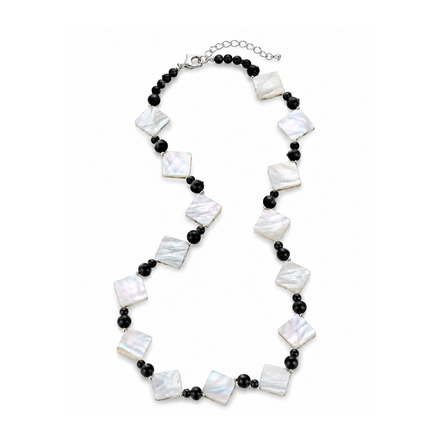 Mother of Pearl Black Agate Bead Necklace 18 to 20 Inches