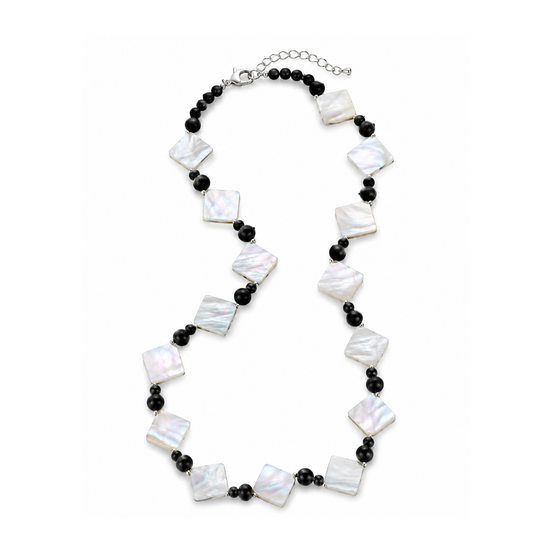Mother of Pearl Black Agate Bead Necklace 18 to 20 Inches