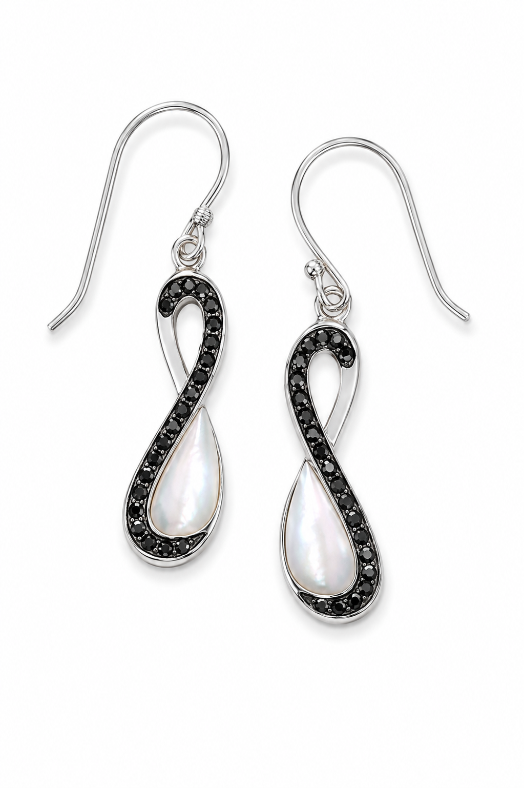 Mother of Pearl Black Crystal and Sterling Earrings