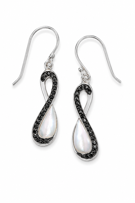 Mother of Pearl Black Crystal and Sterling Earrings
