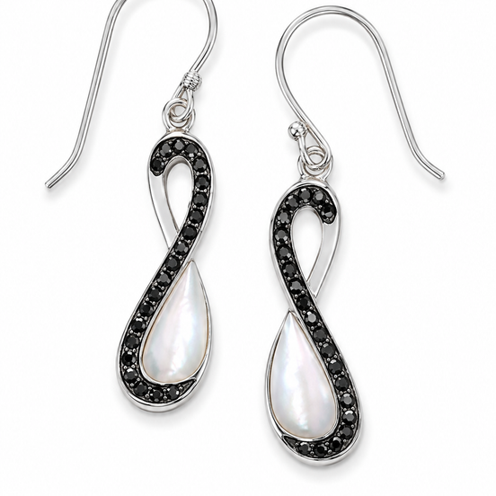 Mother of Pearl Black Crystal and Sterling Earrings
