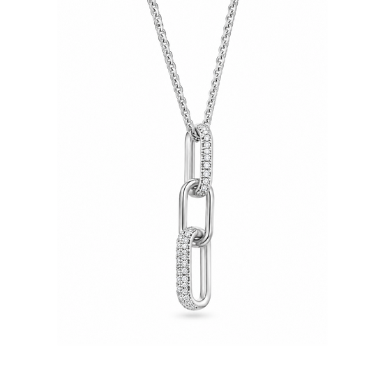 CZ and Sterling Paperclip Link Pendant with Chain
