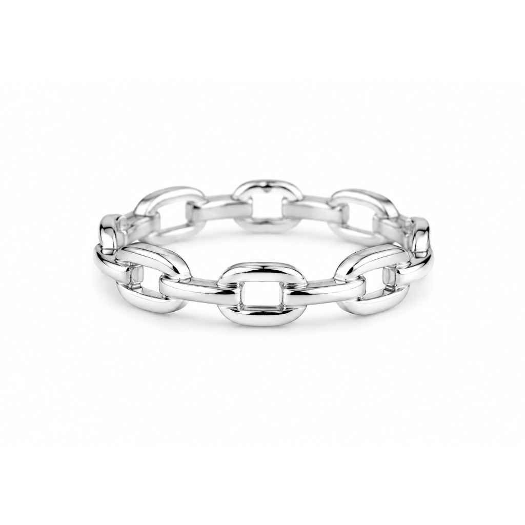 Sterling Silver Eternity Flat Round Chain Link Ring