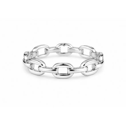 Sterling Silver Eternity Flat Round Chain Link Ring