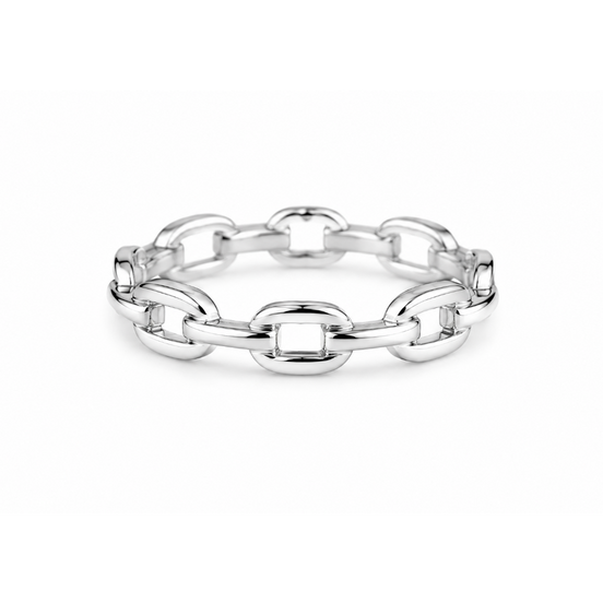 Sterling Silver Eternity Flat Round Chain Link Ring