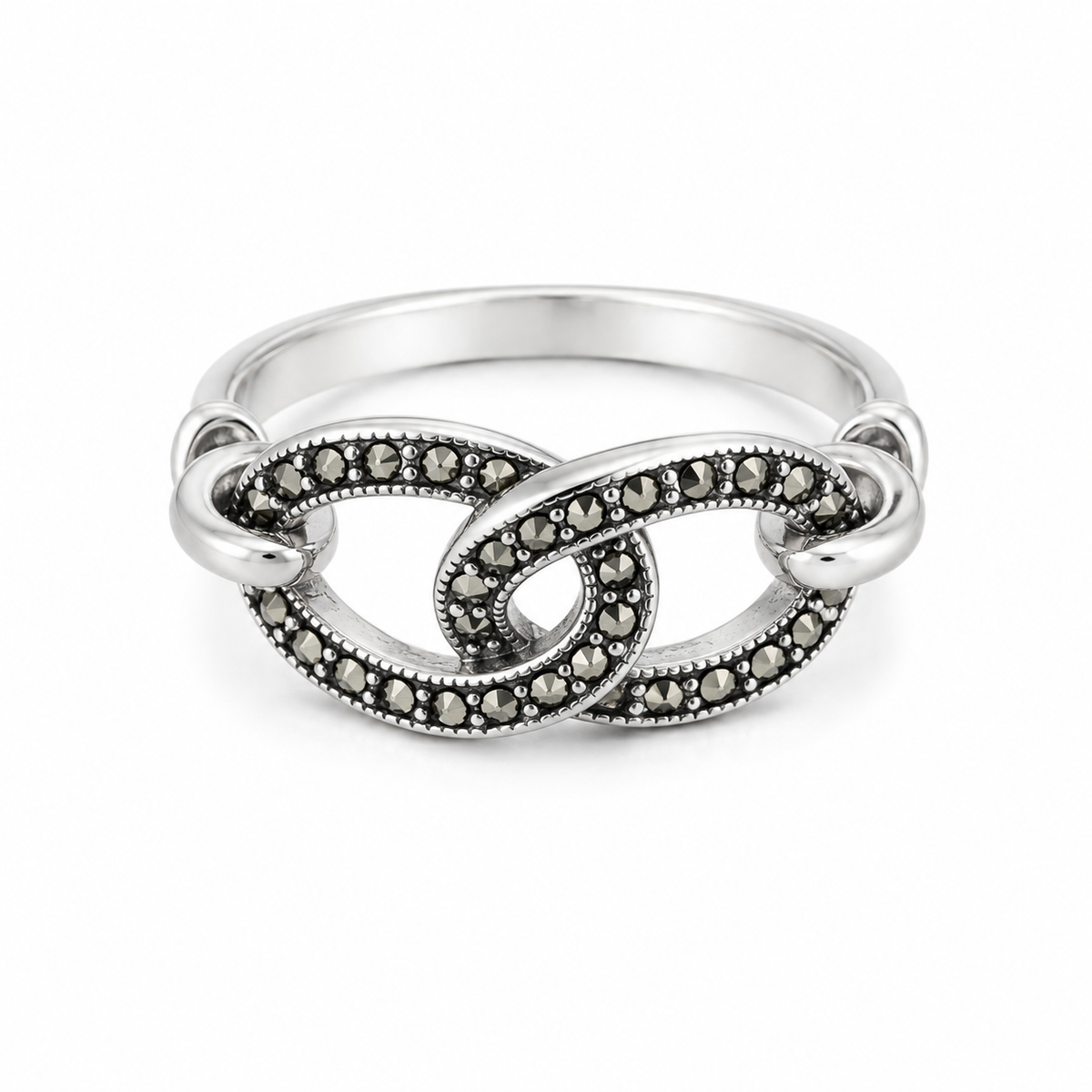 Interlocking Double Circle Sterling with Marcasite