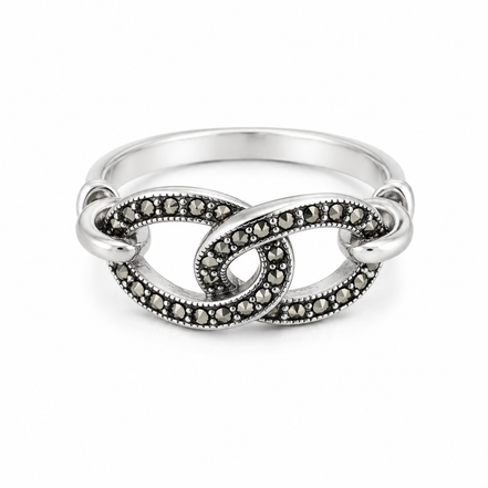 Interlocking Double Circle Sterling with Marcasite