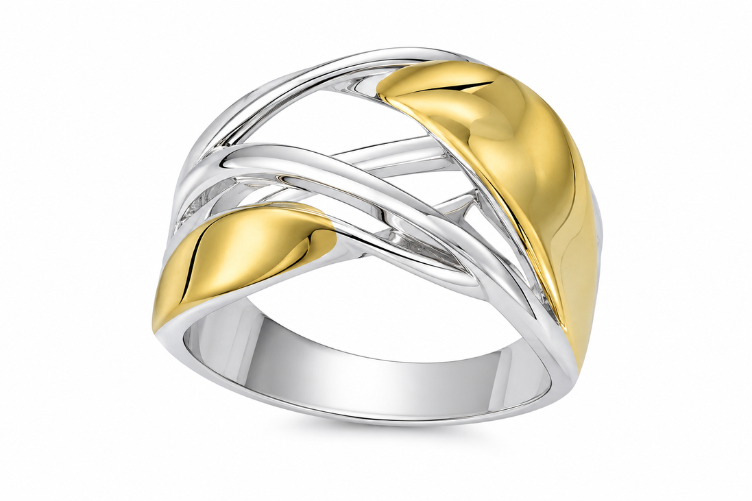 Two Tone Gold over Sterling Twist and Turn Ring