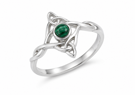 Malachite and Sterling Trinity Knot Ring