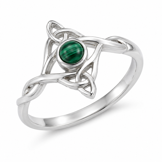Malachite and Sterling Trinity Knot Ring