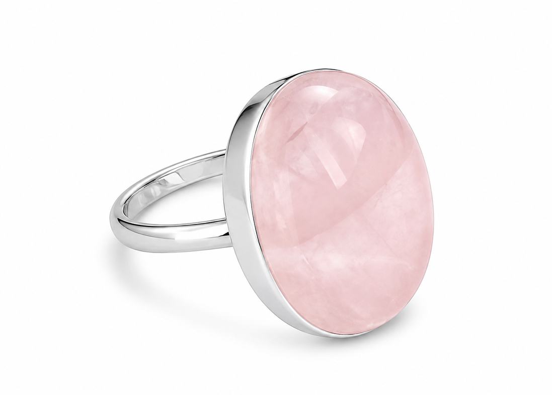 Cabochon Rose Quartz and Sterling Ring
