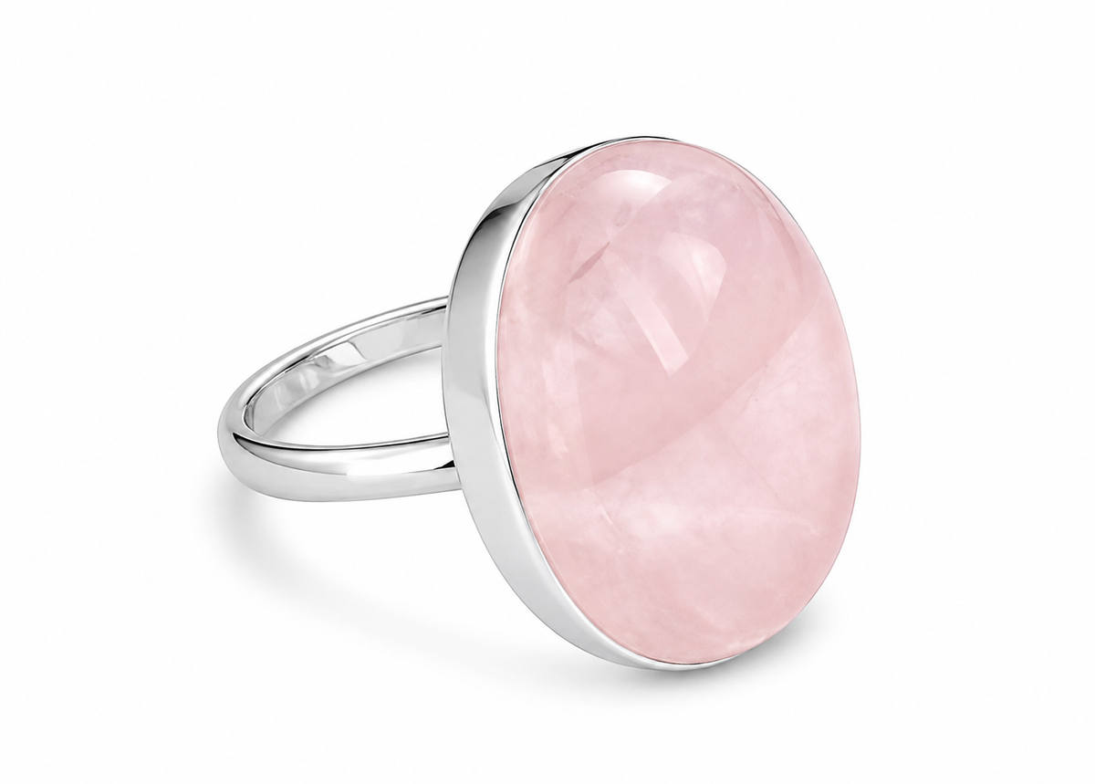 Cabochon Rose Quartz and Sterling Ring