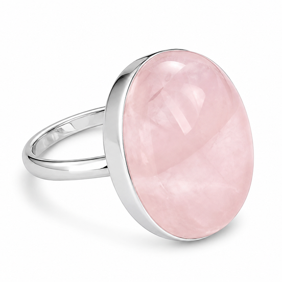 Cabochon Rose Quartz and Sterling Ring