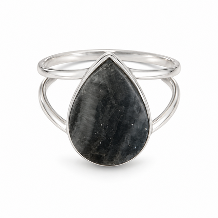 Black Agate Sterling Split Shank Ring