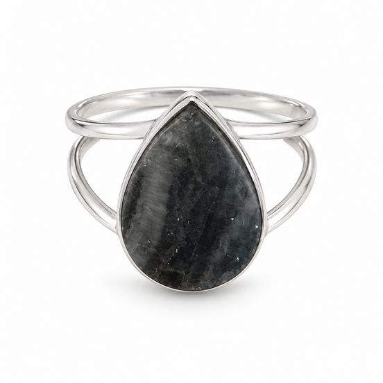 Black Agate Sterling Split Shank Ring